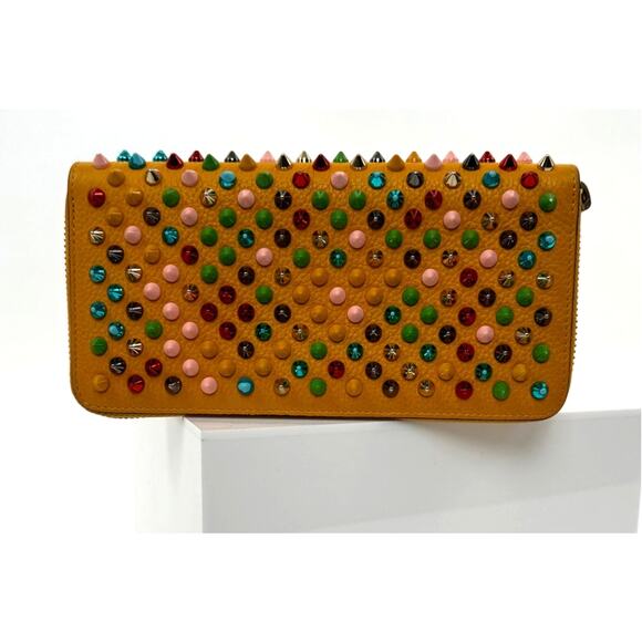 Christian Louboutin Yellow Multicolor Calfskin Panettone Spiked Zip Wallet - Picture 1 of 6